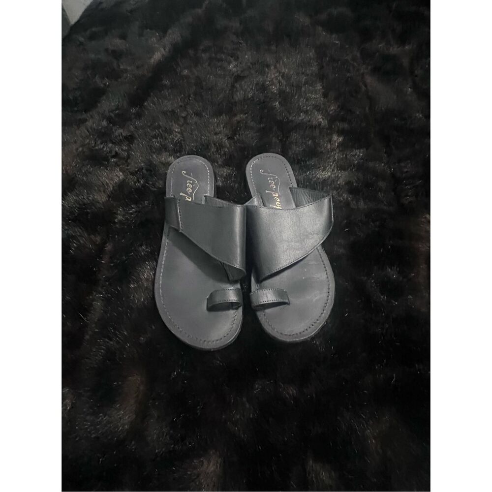 Free People Black Leather Slide Sandals